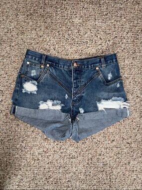 Dark Blue Distressed Denim Shorts- Size 30